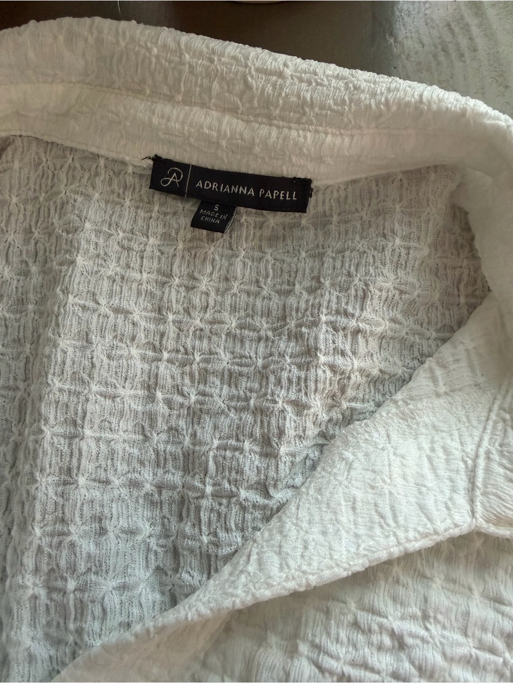 Adrianna Papell White Waffle Knit Open Cardigan